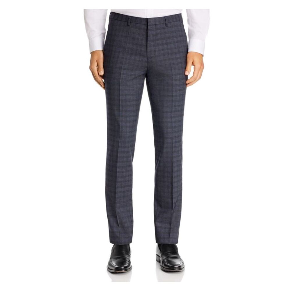 HUGO Mens Gray Windowpane Plaid Pants 34R